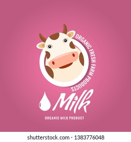 Funny cow head in a circle shape for your logo design. Cartoon style vector illustration.