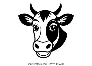 Silueta de cabeza de vaca graciosa. Vector, ilustración