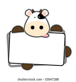 Funny cow holding blank label