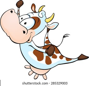 funny cow jumping - vector cartoon  illustration