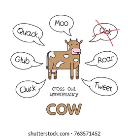 Funny cow kids learning game. Vector design for children