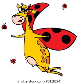 Funny cow with ladybugs