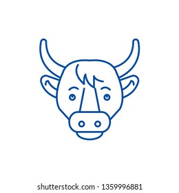 Funny cow line icon concept. Funny cow flat  vector symbol, sign, outline illustration.