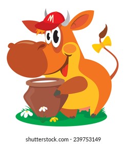 funny cow with a milk jug