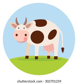 funny cow on the field - vector icon