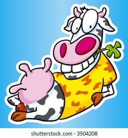 Funny cow relaxing. Color illustration.
