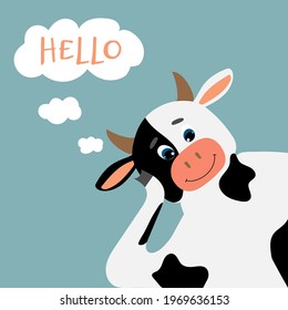 Funny cow say Hello. Greeting card