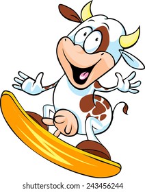 funny cow surfing  - vector illustration