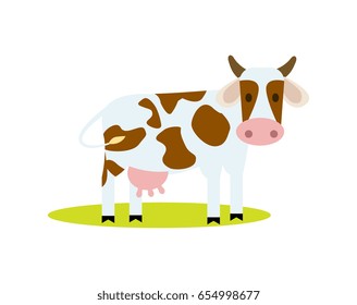 Funny cow vector illustration isolated on white background. Cute cattle farm animal, domestic livestock character in cartoon style.