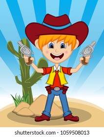 Funny cowboy with background cartoon vector illustration