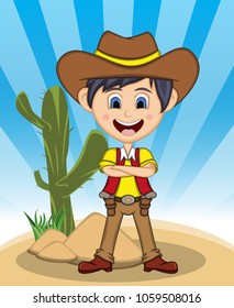 Funny cowboy with background cartoon vector illustration