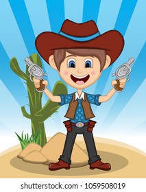 Funny cowboy with background cartoon vector illustration