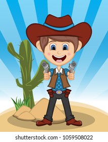 Funny cowboy with background cartoon vector illustration