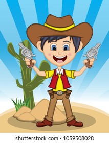 Funny cowboy with background cartoon vector illustration