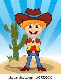 Funny cowboy with background cartoon vector illustration