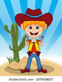Funny cowboy with background cartoon vector illustration
