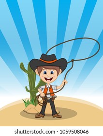 Funny cowboy with background cartoon vector illustration