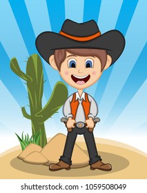 Funny cowboy with background cartoon vector illustration