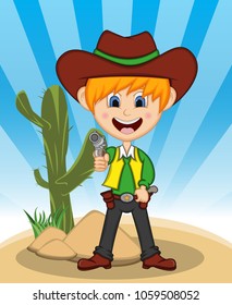 Funny cowboy with background cartoon vector illustration