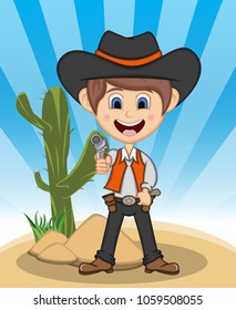 Funny cowboy with background cartoon vector illustration
