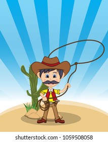 Funny cowboy with background cartoon vector illustration
