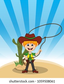 Funny cowboy with background cartoon vector illustration