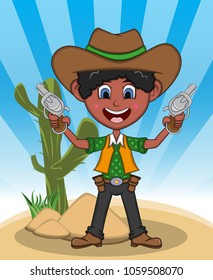 Funny cowboy with background cartoon vector illustration