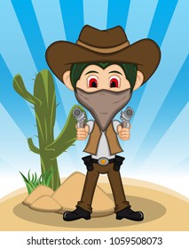 Funny cowboy with background cartoon vector illustration