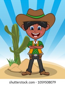 Funny cowboy with background cartoon vector illustration