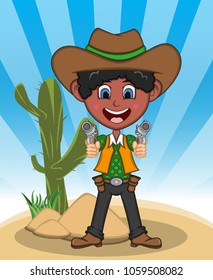 Funny cowboy with background cartoon vector illustration