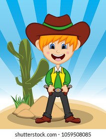 Funny cowboy with background cartoon vector illustration