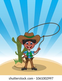 Funny cowboy with background cartoon vector illustration