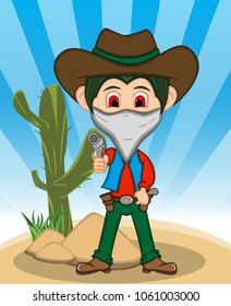 Funny cowboy with background cartoon vector illustration