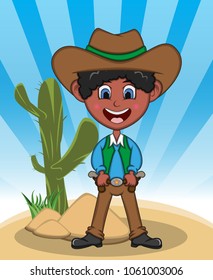 Funny cowboy with background cartoon vector illustration
