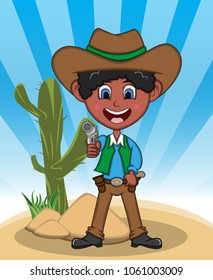 Funny cowboy with background cartoon vector illustration