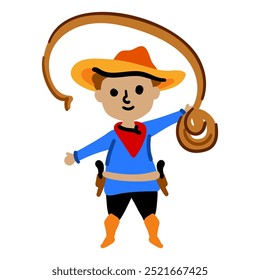 Funny cowboy character in cartoon style. Vector illustration isolated on white background