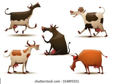 Funny cows set, vector