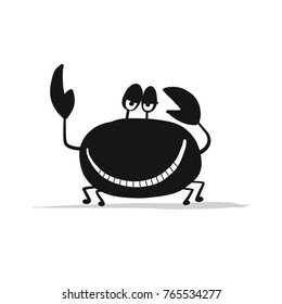 Funny crab, black silhouette for your design. Vector illustration