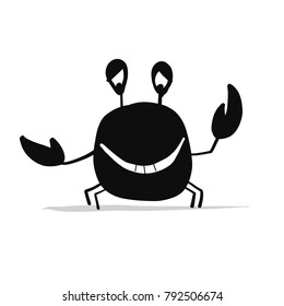 Funny crab, black silhouette for your design