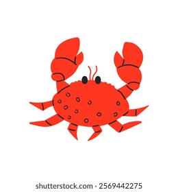 Funny crab cartoon character isolated on white background. Vector hand drawn illustration ,sea animal under water ,sea food .