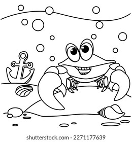 Funny crab cartoon characters vector illustration. For kids coloring book.