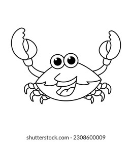 Funny crab cartoon characters vector illustration. For kids coloring book.