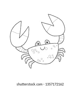 Funny Crab Cartoon Mascot Character. Coloring book page. Outlined vector hand drawn eps 10 illustration isolated on white background in a flat style