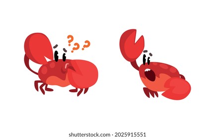 Funny Crab Characters Set, Amusement Sea Creatures Activity Cartoon Vector Illustration