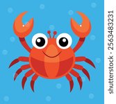 Funny Crab. Cute Baby Crab standing. Vector illustration of red crab character design with flat color. Can be used for design of t-shirts, posters and Baby Shower party and characters.