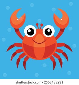 Funny Crab. Cute Baby Crab standing. Vector illustration of red crab character design with flat color. Can be used for design of t-shirts, posters and Baby Shower party and characters.