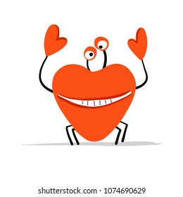Funny crab in love, sketch for your design
