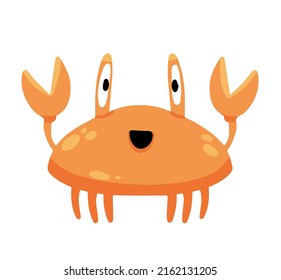 Funny crab. Pink seashell with claws. Cute children drawing.