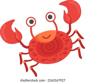 Funny crab. Red dancing animal. Smiling character