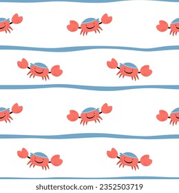Funny crab seamless pattern. Ideal for baby prints, nursery decor, wallpaper, wrapping paper, stationery, scrapbooking, etc.